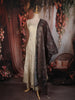 Ivory Floral Zari Embroidered Design Tussar Palazzo Suit with Contrast Dupatta