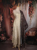 Ivory Floral Zari Embroidered Design Tussar Palazzo Suit with Contrast Dupatta