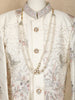 Ivory Floral and Birds Embroidered Kids Semi Silk Sherwani Set