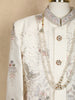 Ivory Floral and Birds Embroidered Kids Semi Silk Sherwani Set
