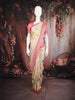 Ivory Floral and Leaf Woven Banarasi Silk Saree with Contrast Pink Zari Border