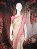 Ivory Floral and Leaf Woven Banarasi Silk Saree with Contrast Pink Zari Border