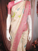 Ivory Floral and Leaf Woven Banarasi Silk Saree with Contrast Pink Zari Border