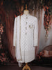Ivory Geometric Embroidered Design Jacquard Sherwani Suit with Dupatta
