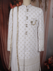 Ivory Geometric Embroidered Design Jacquard Sherwani Suit with Dupatta