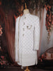 Ivory Geometric Embroidered Design Jacquard Sherwani Suit with Dupatta