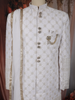 Ivory Geometric Embroidered Design Jacquard Sherwani Suit with Dupatta