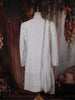 Ivory Geometric Embroidered Design Jacquard Sherwani Suit with Dupatta