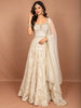 Ivory Gold Floral Brocade Zari Woven Design Organza Fancy Lehenga with Matching Dupatta