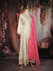 Ivory Gold Floral Woven Silk Gown with Contrast Pink Dupatta