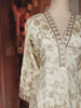 Ivory Gold Floral Woven Silk Gown with Contrast Pink Dupatta