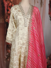 Ivory Gold Floral Woven Silk Gown with Contrast Pink Dupatta