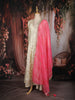 Ivory Gold Floral Woven Silk Gown with Contrast Pink Dupatta