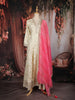 Ivory Gold Floral Woven Silk Gown with Contrast Pink Dupatta