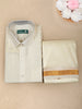 Ivory Gold Solid Woven Design Men's Shirt with Gold Zari Border Dhoti