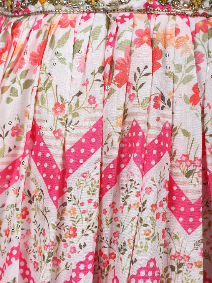 Ivory Multi-Floral Printed Anarkali Cotton Gown with Dupatta - Diadem