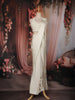 Ivory Pearl and Sequins Embroidered Satin Ready-to-Wear Saree with Designer Blouse
