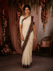 Ivory Sequins Embroidered Design Chiffon Saree with Floral Border