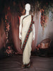 Ivory Sequins Embroidered Design Chiffon Saree with Floral Border