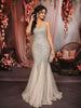 Ivory Silver Heavy Sequins Embroidered Design Sequins Fabric Party Wear Fish Cut Gown