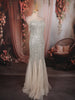 Ivory Silver Heavy Sequins Embroidered Design Sequins Fabric Party Wear Fish Cut Gown