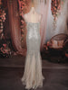 Ivory Silver Heavy Sequins Embroidered Design Sequins Fabric Party Wear Fish Cut Gown