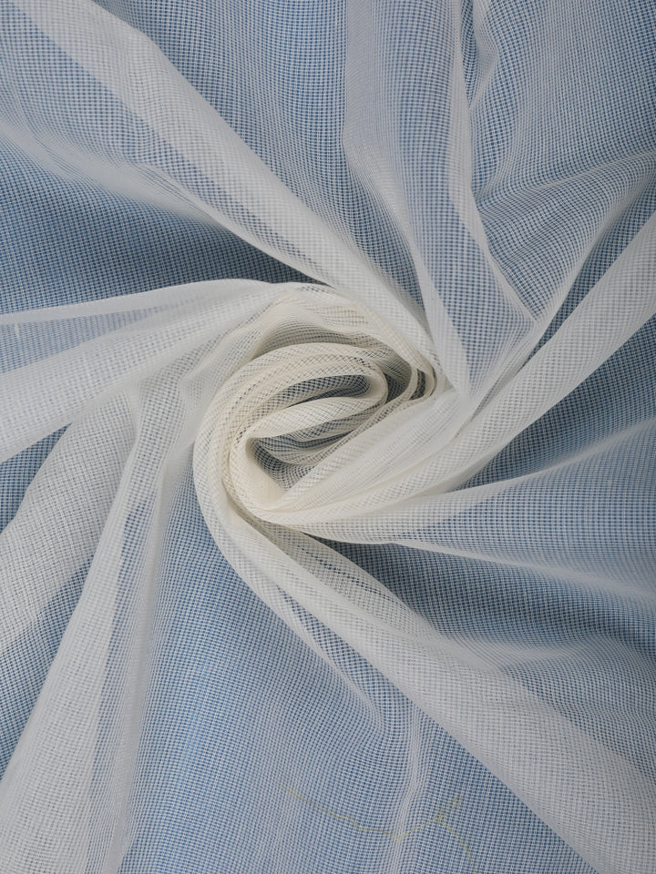 Ivory Solid Design Tissue Saree With Scalloped Floral Embroidered Border - Diadem