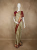 Ivory Solid Woven Design Pure Kanchipuram Silk Saree with Contrast Zari Border