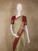 Ivory Solid Woven Design Pure Kanchipuram Silk Saree with Contrast Zari Border