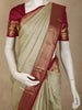 Ivory Solid Woven Design Pure Kanchipuram Silk Saree with Contrast Zari Border