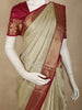 Ivory Solid Woven Design Pure Kanchipuram Silk Saree with Contrast Zari Border
