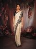 Ivory Stone Butta Printed Design Tussar Saree with Floral Thread Embroidered Design Border