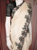 Ivory Stone Butta Printed Design Tussar Saree with Floral Thread Embroidered Design Border