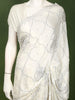 Ivory White Floral Abstract Stone Embellished Design Pure Satin Party Wear Saree with Scalloped Border