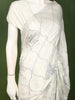 Ivory White Floral Abstract Stone Embellished Design Pure Satin Party Wear Saree with Scalloped Border