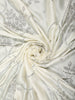 Ivory White Floral Abstract Stone Embellished Design Pure Satin Party Wear Saree with Scalloped Border