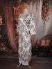 Ivory White Floral Printed Design Chiffon Palazzo Suit with Long Over Coat
