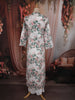 Ivory White Floral Printed Design Chiffon Palazzo Suit with Long Over Coat