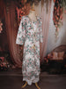 Ivory White Floral Printed Design Chiffon Palazzo Suit with Long Over Coat