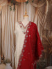Ivory White Floral Sequins and Beads Embroidered Design Pure Cotton Straight Cut Salwar Suit with Contrast Dupatta