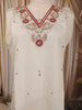 Ivory White Floral Sequins and Beads Embroidered Design Pure Cotton Straight Cut Salwar Suit with Contrast Dupatta