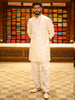 Ivory White Floral Thread Embroidered Design Cotton Kurta with Matching Pant