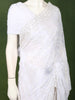 Ivory White Floral Vine Thread Embroidered Design Georgette Party Wear Saree with Scalloped Border