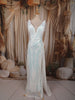 Ivory White Iridescent Sequins Embroidered Design Fish Cut Sequins Fabric Party Wear Gown with Cape Sleeve