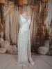Ivory White Iridescent Sequins Embroidered Design Fish Cut Sequins Fabric Party Wear Gown with Cape Sleeve