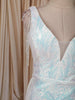 Ivory White Iridescent Sequins Embroidered Design Fish Cut Sequins Fabric Party Wear Gown with Cape Sleeve
