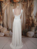 Ivory White Iridescent Sequins Embroidered Design Fish Cut Sequins Fabric Party Wear Gown with Cape Sleeve