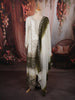 Ivory White & Deep Olive Green Heavy Zari Embroidered Design Palazzo Suit with Matching Ombre Dupatta