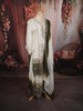 Ivory White & Deep Olive Green Heavy Zari Embroidered Design Palazzo Suit with Matching Ombre Dupatta