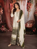 Ivory White & Deep Olive Green Heavy Zari Embroidered Design Palazzo Suit with Matching Ombre Dupatta
